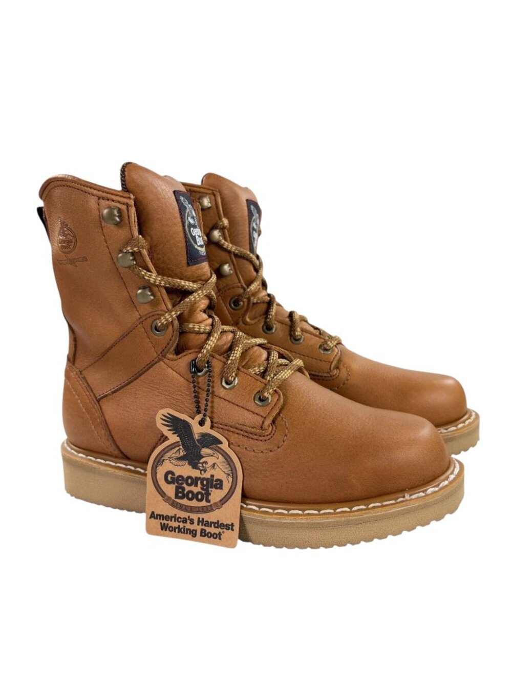 Georgia Boot 8" Wedge Work Boots Mens Size 8.5 M SOFT TOE Barracuda Gold G8152